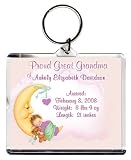 Proud Great Grandma Too Cute Birth Announcement Photo Key Chain, Personalized, 2.75 x 3.25 Baby in the Moon (Girl).