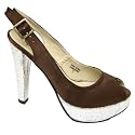 Womens Brown Satin peep-Toe Platform Sandals Ladies Shoes