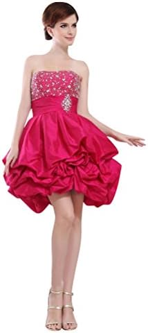 Mollybridal Women's Strapless Backless Ball Gown Prom Party Dress Fuchsia US4
