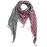 Stripes Flower Polka Dots Cotton Sheer Square Scarf Shawl with Dangling Dove Coin Drops - Various Colors