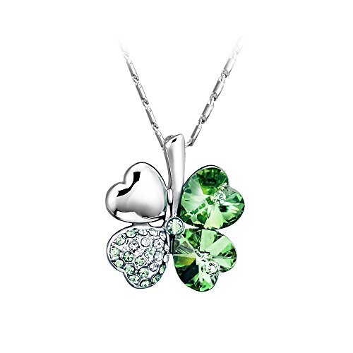 FANSING Swarovski Element Crystal Four Leaf Clover Pendant Necklace Chain 18