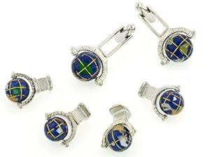 JJ Weston handpainted spinning globe cufflinks and shirt studs formal set with presentation box. Made in the USA