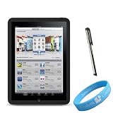 Silicone Skin Black Case for Apple iPad + Silver Stylus + Wristband