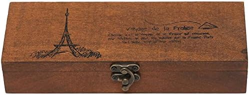 Ayouta Vintage Eiffel Tower Paris Design Wooden Pen Pencil Case Storage Box Case with Latch