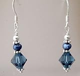 Denim Blue Swarovski Crystal and Pearl Earrings