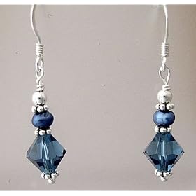 Denim Blue Swarovski Crystal and Pearl Earrings