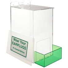 Brady PD439G 13" Height, 12" Width, 8" Depth, Acrylic, Green On Clear Color Large Capacity Ear Plug Dispenser, Legend "Wear Your Earplugs (With down arrow)"
