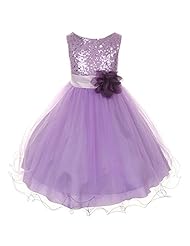 Girls Tea Length Two-Toned Sleeveless Sequined Mesh Beaded  Glittering Flower-Girl Dress  With Ruffles