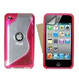 Stylish Pink S Line Silicone Gel Grip Case Cover For The Apple iPod Touch 4 4G 4th Generation With Screen Protector Film Wireless Phone Accessory ipod case