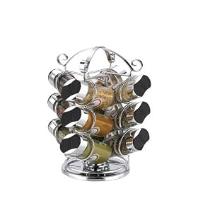 Revolving Carousel 12 Glass Bottle Spice / Herb Rack in Chrome