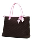 Belvah Large Quilted Tote Bag - Pink & Chocolate Brown