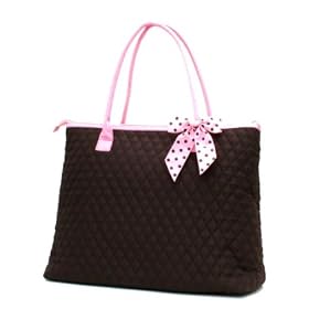 Belvah Large Quilted Tote Bag - Pink & Chocolate Brown
