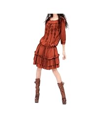 Spring Cotton/Linen/Rayon Tiered  Vintage General Print Puff Sleeves  Dress With Ruffles