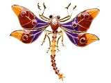 Siam Crystal Rhinestone Flying Dragonfly Gold Tone Color Enamel Bug Brooch Pin