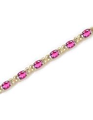14K Yellow Gold Oval Pink Topaz Bracelet