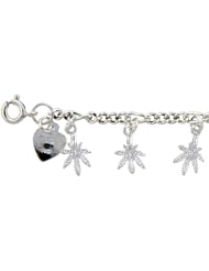 Sterling Silver Figaro Link Pot Leaf Charm Bracelet