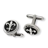 Chisel Titanium With Black Enamel Fleur De Lis Cuff Links