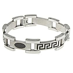 Stainless Steel Bracelet with carbon fiber - Length: 8.75", Width: 15mm