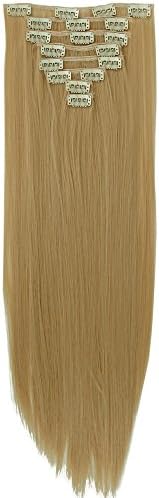 S-noilite 23 Inches(58cm) Straight Golden Mix Bleach Blonde Full Head Set Clip in Hair Extensions 8 Piece 18 Clips Hairpiece Trendy Design