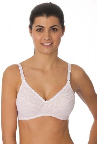 QT Lace Nursing Bra with Contrast Neck Trim (378) 40DD/White