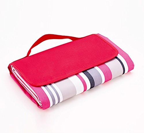 USlive 59 X 79 Inches Thick Waterproof Picnic Blanket Tote Compact Outdoor Camping Rug Beach Mat Red Stripe