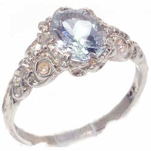 Luxurious Solid 9K White Gold Natural Aquamarine Womens Solitaire Engagment Ring - Size 7 - Finger Sizes 4 to 12 Available