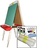 Beka Adjustable Double-Sided Easel-and-Supplies Combo #2, Marker Board and Chalkboard Surfaces, Top Paper Holder, Wood Trays