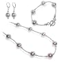 Made with Swarovski Elements� .925 Sterling Silver Crystal & White Pearl Earrings Bracelet Necklace Set 14" 16" 18" 20" 22" 24" Long