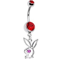 Playboy Bunny Hollow Logo Charm Ruby Red Eye Gem Belly Ring