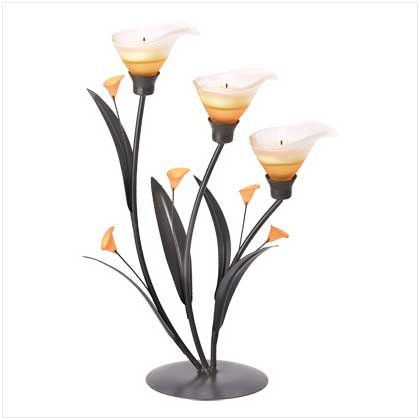 Amber Lilies Flower Decorative Tealight Candle Holder
