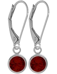 Girls 14K White Gold 1.10 Carat 6mm Genuine January Garnet Circle Leverback Gem Earrings