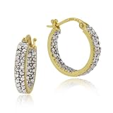 18k Gold Plated Sterling Silver Diamond-Accent Small Hoop Earrings