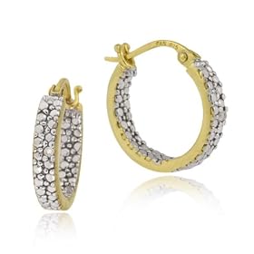 18k Gold Overlay Sterling Silver Diamond-Accent Small Hoop Earrings