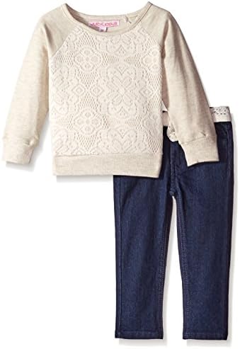 Juicy Licious Little Girls' Loopy French Terry Pullover and Stretch Denim Pant, Oatmeal Heather, 5