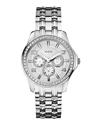 GUESS Womens U0147L1 Polished Glamour Silver-Tone Crystal Watch