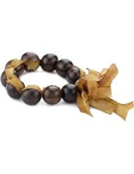Sparkling Sage Wood and Silk Ribbon Crystal Ball Bracelet