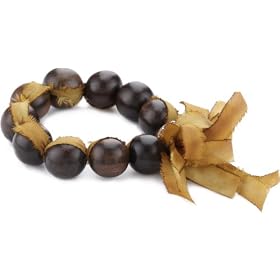 Sparkling Sage Wood & Silk Ribbon Crystal Ball Bracelet