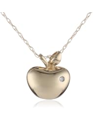 10k Gold Apple Diamond Pendant Necklace (0.007 cttw, I-J Color, I2-I3 Clarity), 18"