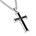 North Arrow Shop Philippians 4:7, 13 Jewelry Black Cross Necklace Bible Verse, Stainless Steel with Curb Chain