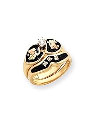 10k Tri-color Black Hills Gold Ladies Antiqued Diamond Set