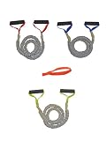 3 FIT CORD Covered Resistance Bands with PADDED HANDLES, NYLON SAFETY SLEEVE & PREMIUM LATEX EXERCISE TUBE ** 1 LIGHT, 1 MEDIUM & 1 HEAVY RESISTANCE & DOOR ANCHOR **