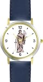 Statue of Justice: Blind-folded Holding Scales - WATCHBUDDY&reg; DELUXE TWO-TONE THEME WATCH - Arabic Numbers - Blue Leather Strap-Size-Women's Size-Small