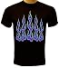 Blue Pin Stripe Flames Biker T-shirt, Chopper T-shirts, Motorcycle T-shirts