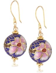 Gold Plated Sterling Silver Blue Porcelain Round Bead Drop Earrings