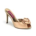 ROSA-01, Satin Mules mit Blumenapplikation Champagner