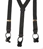 CTM Mens Button Suspenders Jacquard Weave