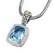 925 Silver, Blue Topaz & Diamond Petite Pendant with 18k Gold Accents (0.25ctw)