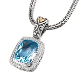 925 Silver, Blue Topaz  Diamond Petite Pendant with 18k Gold Accents (0.25ctw)