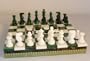 Green and White Alabaster Chess Set with Checkers in Inlaid Chest