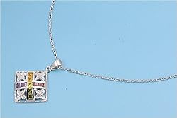 Sterling Silver Necklace - Fleur De Lis with Multi-Color CZ - 23mm Pendant Height